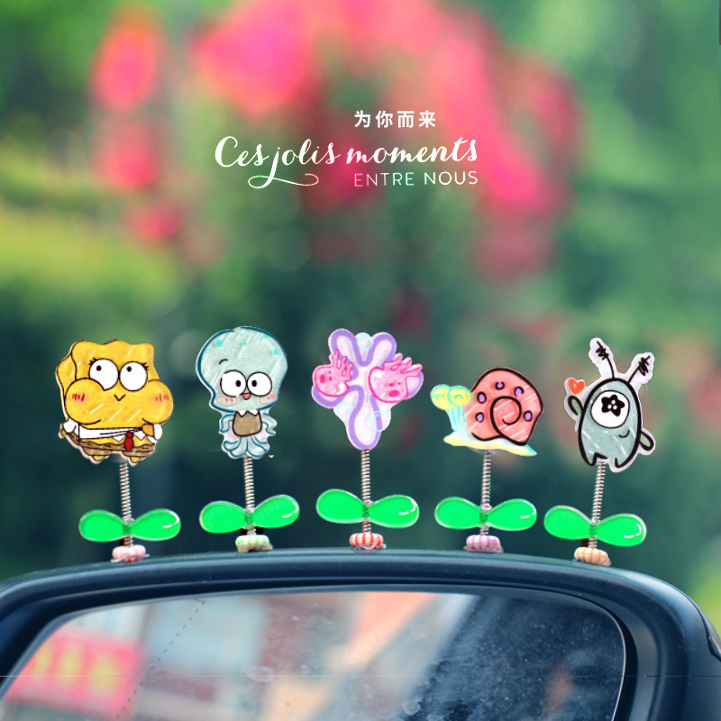 [Transfronterizo] Adornos de coche de dibujos animados sacudiendo la cabeza Bob Esponja Adornos de coche lindo Adornos de coche Coche eléctrico