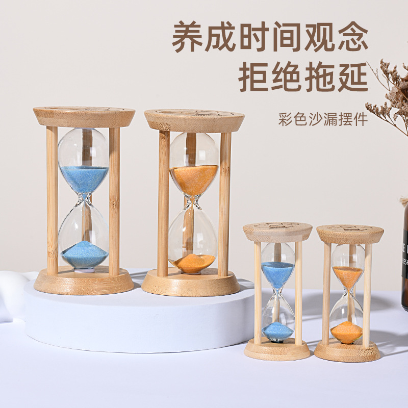 Reloj de arena luminoso redondo de bambú, temporizador resistente para aprendizaje 1/10/30 minutos