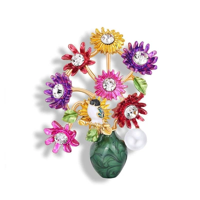 enamel vase flower arrangement brooch: Yaxa sancaqları