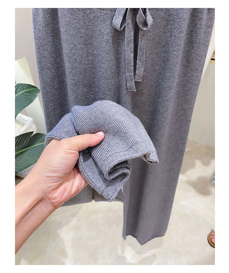 高腰针织拖地裤女 秋冬加厚阔腿显瘦长裤宽松大码纯色网红奶奶裤