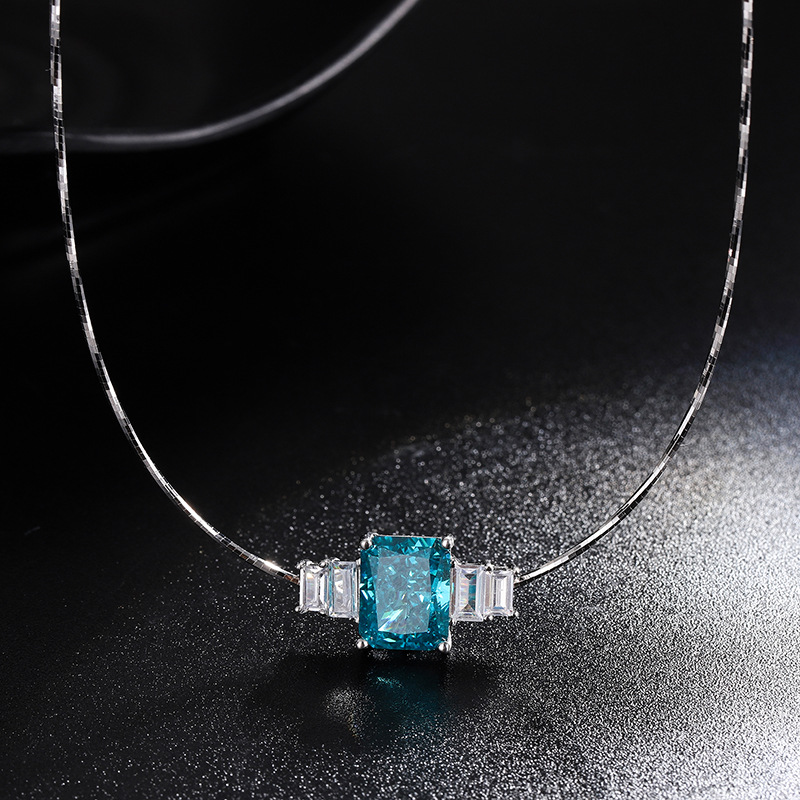 Zhuang Sheng joyería nueva S925 todo el cuerpo de plata la venta caliente alto carbono diamante clavícula cadena temperamento colgante collar principal piedra 8*10