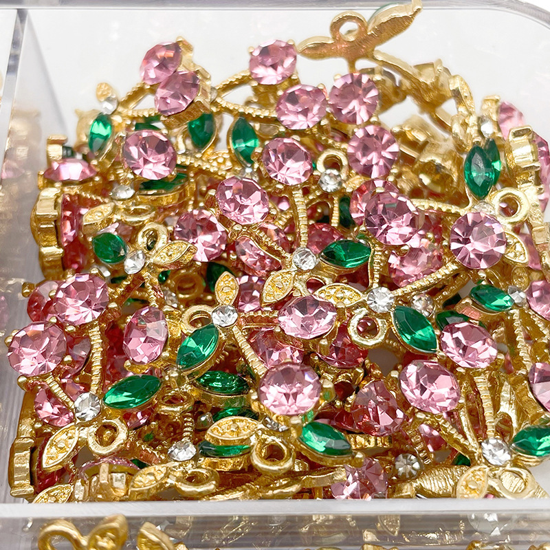 Alloy Material 20 PCS/Package 15 * 19mm Alloy Zircon Cherry Polished Pendant