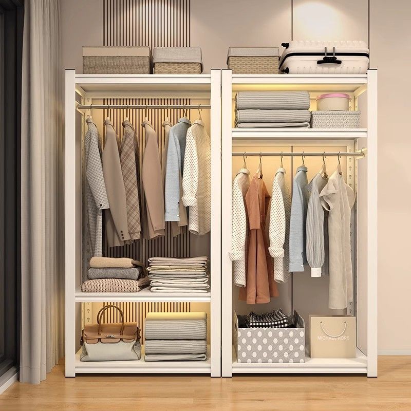 Steel Coat Rack Simple Wardrobe Floor-Standing Multi-Layer Adjustable Wardrobe Bedroom Rental House Iron Clothes Rack Shelf