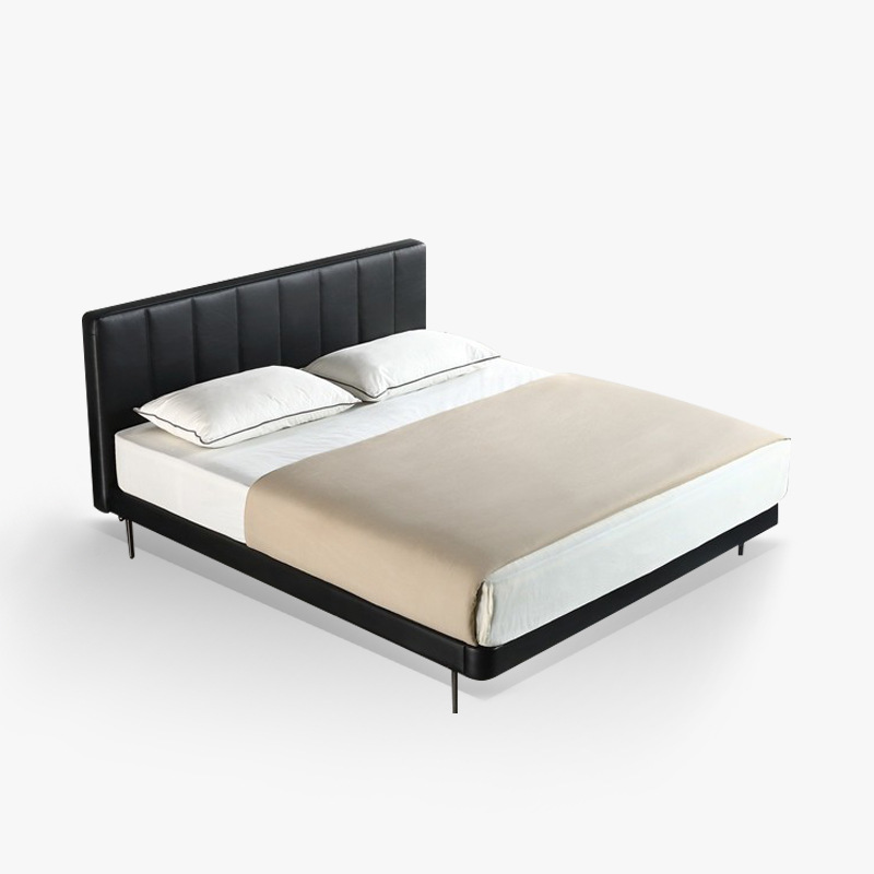 極簡真皮床輕奢簡約網紅設計床頭層真皮主臥室雙人1.8婚慶大床