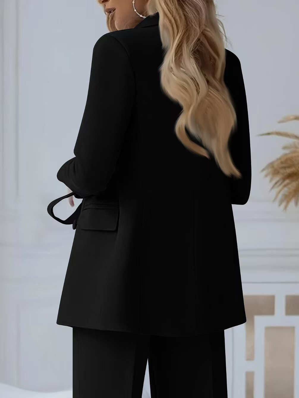 Women's Clothing Professional Elegant Two Piece Set Style High End Women's Suit Set Double Breasted Lapel High Waisted Wide Leg Trousers_ecoleips.com