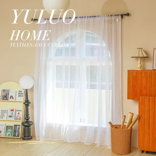 White French minimalist lace curtains, ready-made, without grommets, rod pocket, curtain hooks with holes for separation