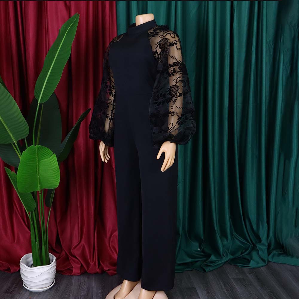 Ropa de mujer transfronteriza europea y americana más tamaño primavera nueva moda elegante malla ol puff manga pierna ancha Comercio exterior mono