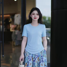 【舒适穿】优雅风气质爆款时尚百搭链条手工钉珠短袖T恤夏季上衣