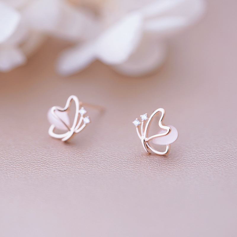 s 925纯银甜美蝴蝶耳钉气质猫眼石日韩2021年春夏新款潮饰品礼物