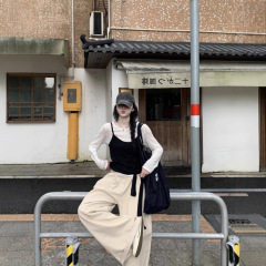 韩系慵懒松弛感上衣女早秋长袖T恤气质针织衫两件套打底衫