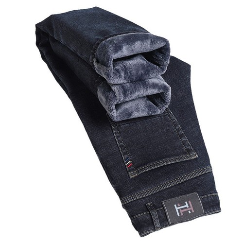 Men's Warm Fleece Lined Thick Straight Leg Jeans for Winter - Cozy Loose Fit Long Pants with Fleece for Autumn/Winter - Casual Trouser