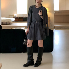 2025秋季新款精致女孩慵懒三件套针织系列圆领小开衫百褶短裙套装