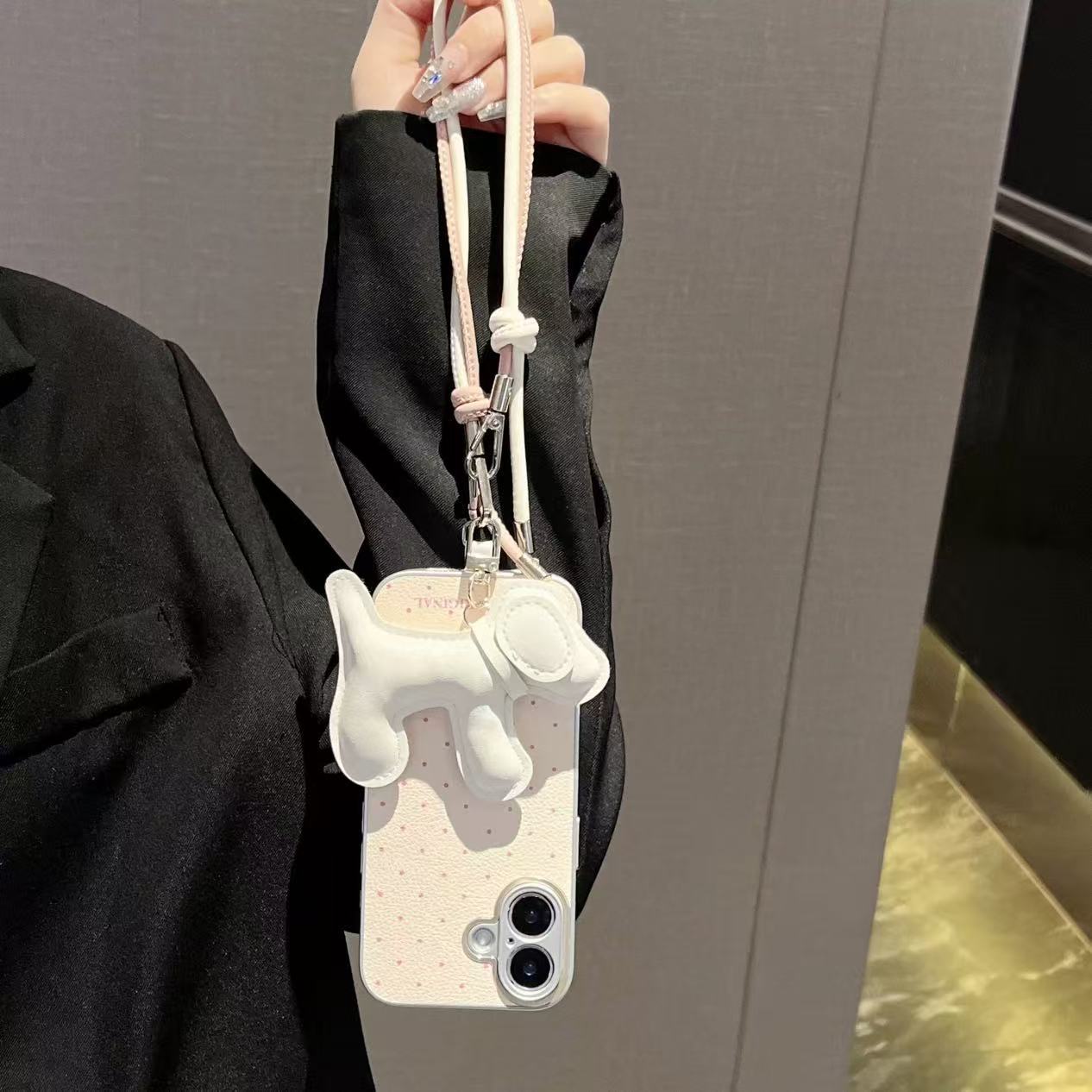 Verano simple color sólido lunares aptos para iphone16 cordón para cachorros 15ProMax Apple 14 funda para teléfono 13 mujer