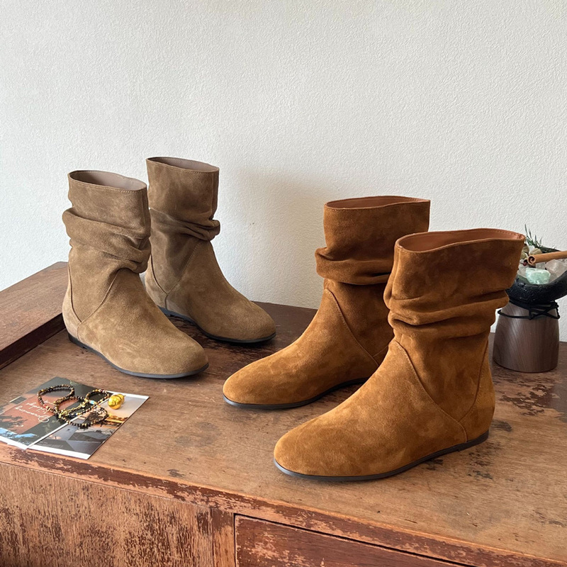 Retro-style women's boots, stacked boots, soft-soled slim-fit slip-on western cowboy boots, caramel-colored Martin boots, short boots Retro-style women's boots, stacked boots, soft-soled slim-fit slip-on western cowboy boots, caramel-colored Martin boots, short boots