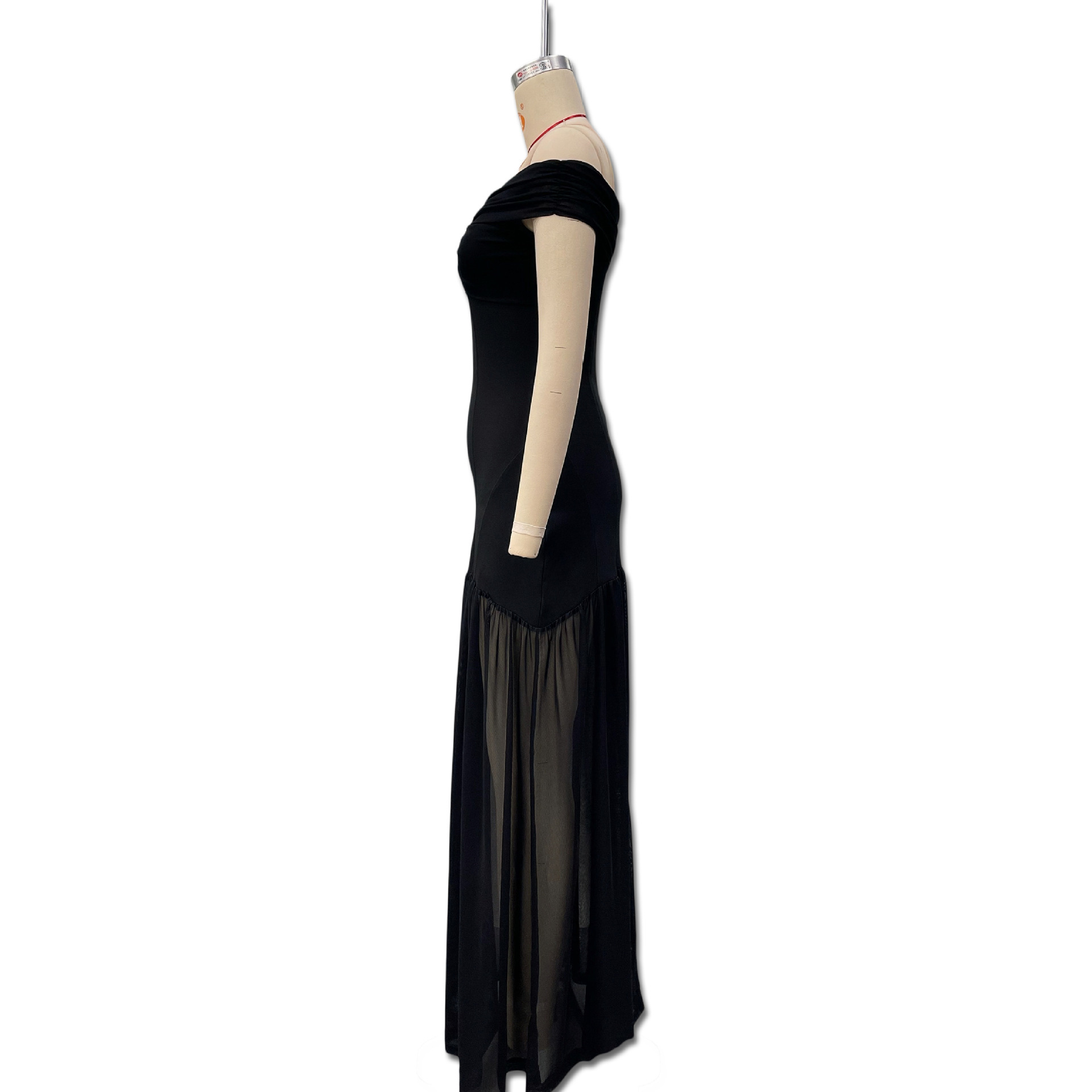 Women's Elegant Off Shoulder Backless Mesh Panel Flowy Maxi Dress – Sexy Summer Gown 2026_ecoleips.com