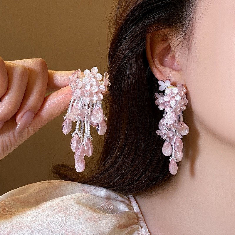 Aguja de plata Corea del Sur diamante Opal flor pendientes diseño fresco Rosa pendientes moda pendientes dulces al por mayor