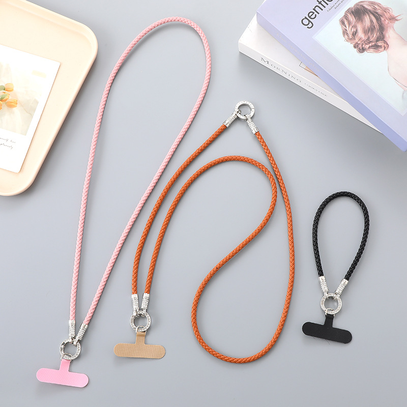 Creative new PU leather rope mobile phone lanyard neck two-in-one hand rope woven crossbody chain anti-lost mobile phone chain pendant