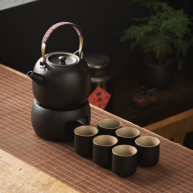 黒陶日本式大容量提梁急須家庭用耐高温濾過単壺温茶ろうそく台座加熱茶器|undefined