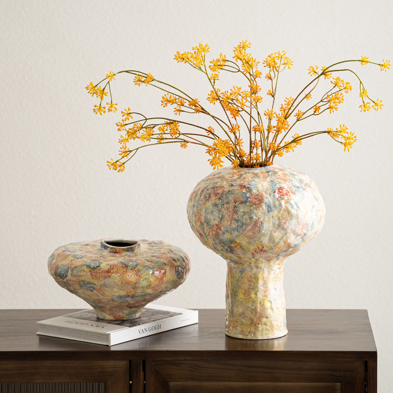 高級手作りセラミック花瓶、中世のクリーム色のセラミック花瓶、デザイナーモデルルームの装飾、柔らかい装飾|undefined