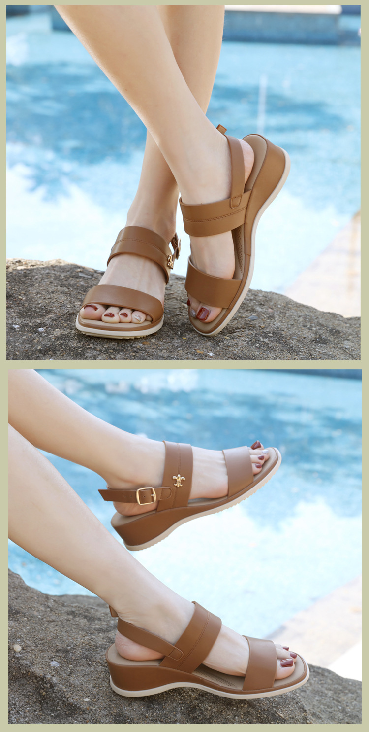 Dép sandal nữ xỏ ngón quai khóa mùa hè đế xuồng — Màu nâu, Màu đen, Màu kaki chi tiết 7
