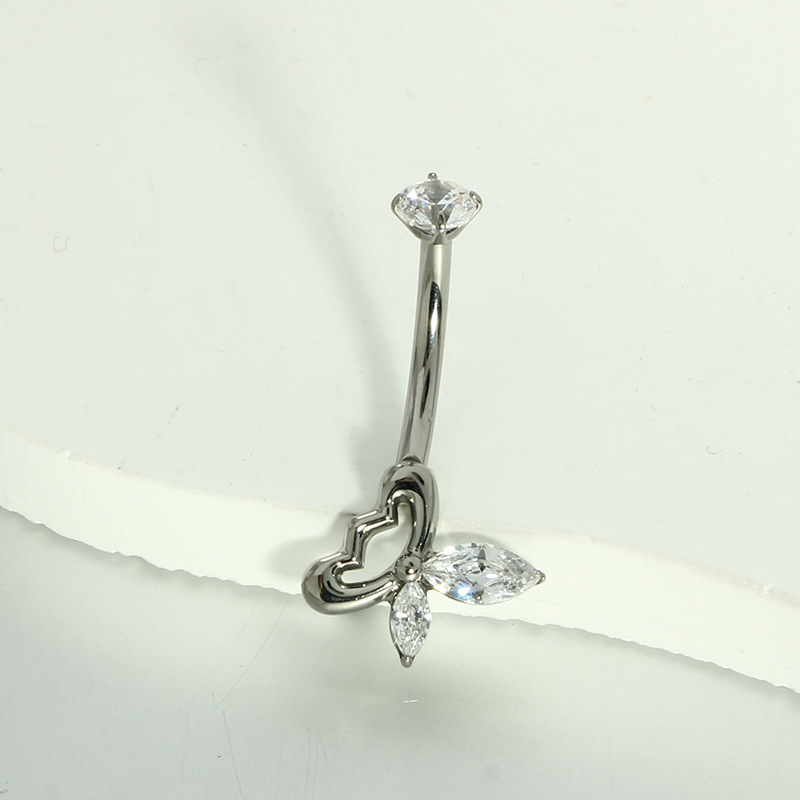 G23 Titanium Silver Butterfly CZ Navel Ring - Round Zircon Belly Button Piercing Jewelry Wholesale detail image 8