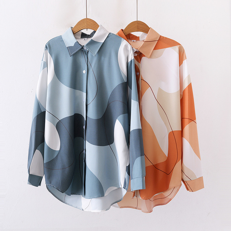 European and American style women's new flower print loose lapel long sleeve fashion shirt European and American style women's new flower print loose lapel long sleeve fashion shirt