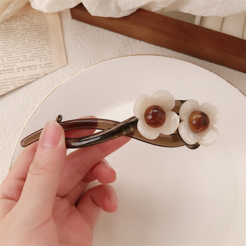 Retro temperamento flor una palabra clip de cabello para mujeres 2024 nuevo disco de cabeza atrás clip de agarre clip de torsión clip de cabello tocado clip de cabello