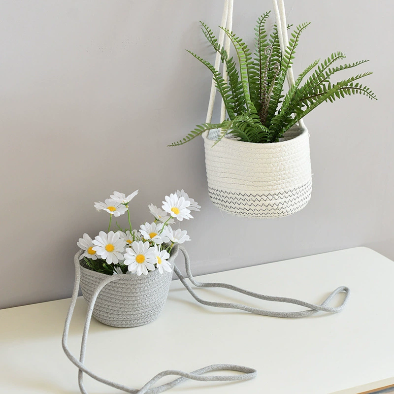 Подвесная корзина из хлопчатобумажной нити для подвешивания цветочных горшков, зеленых растений, горшечных растений, цветочных корзин, цветочных корзин, бамбуковых корзин, цветов, складных
