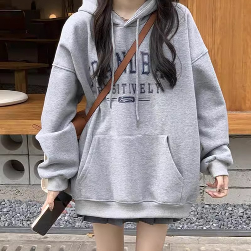 【批发】美式字母印花连帽卫衣女秋冬季显瘦学生宽松加绒上衣|undefined