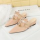 599-30 slope heel height increasing cool mop for women, wearing pointed pearl bow with hollow out nude color, versatile toe cap half slippers