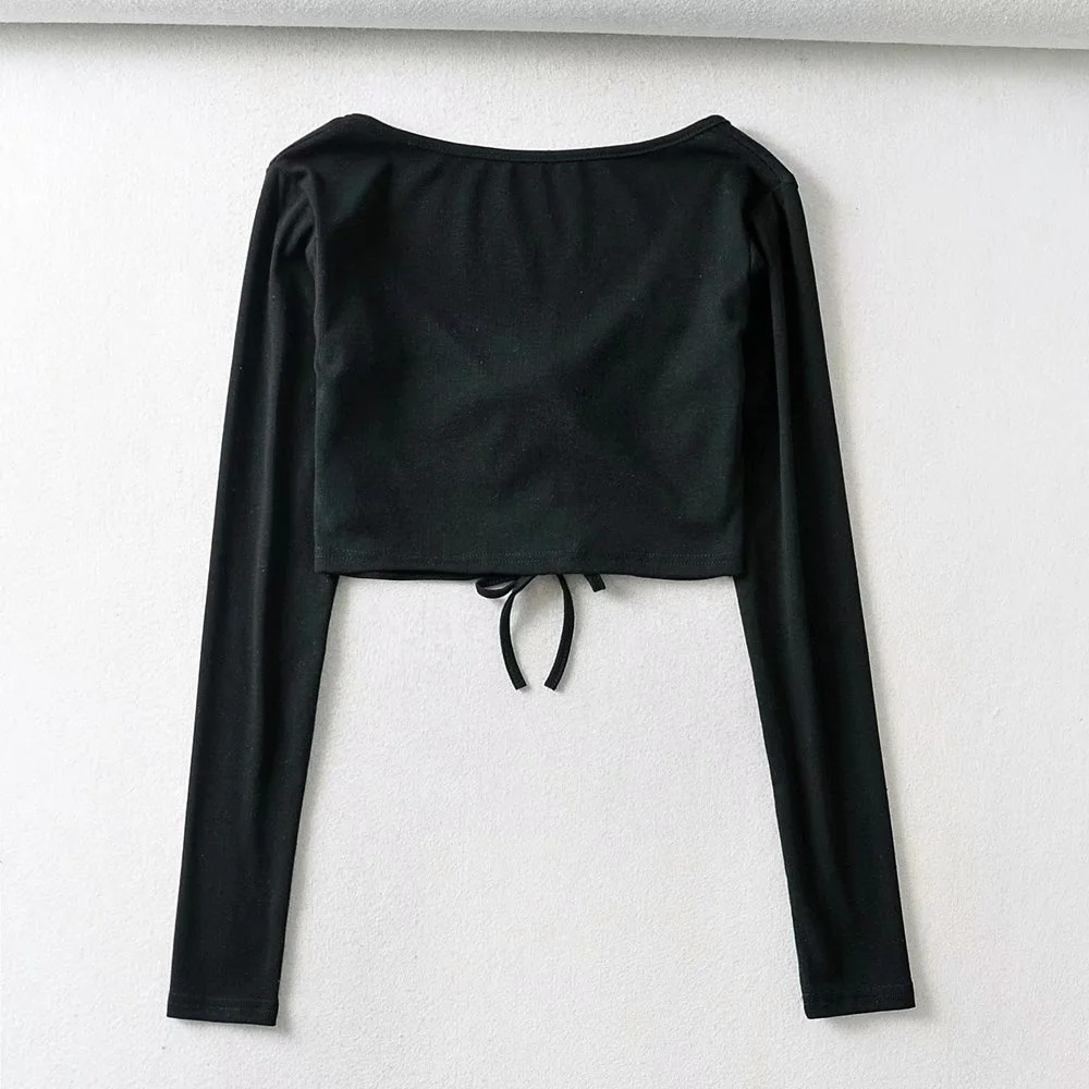 V-neck sexy tie hollow solid color bottoming shirt  NSHS23509