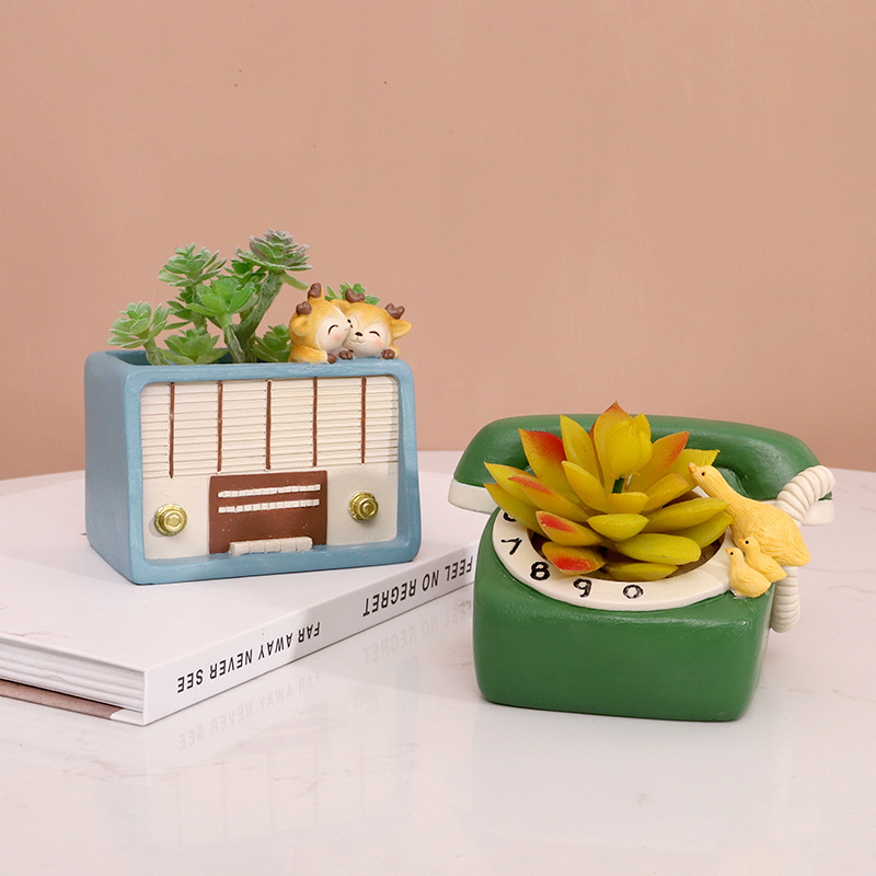 Chậu Cây Resin Chậu cây mọng nước resin vintage, chậu mini để bàn, đồ thủ công trang trí nhà (RG-49)
