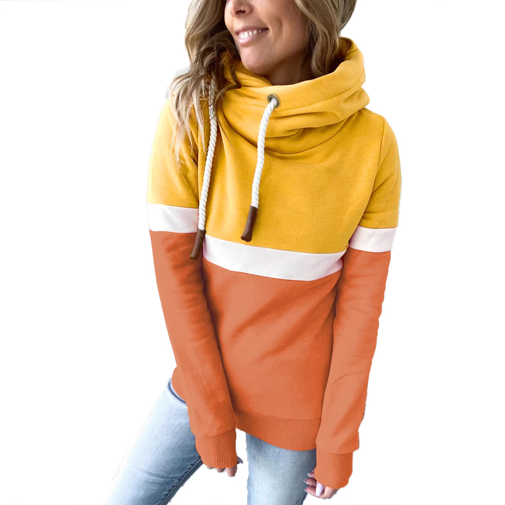 2024 nuevo comercio exterior transfronterizo superior de la mujer Amazon estación independiente europea casual color a juego suéter con capucha de cuello alto para las mujeres