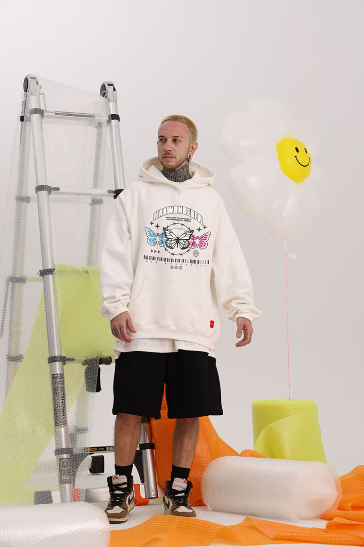 Vêtements pour hommes pull à capuche couleur lourde sweat-shirt papillon 400G velours léger plus velours style couple ample_voghion.com