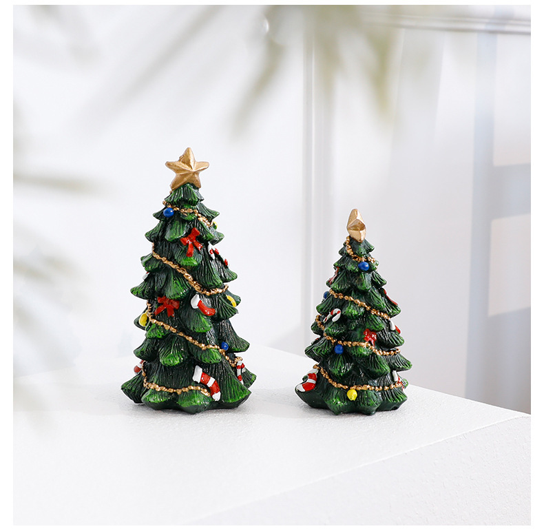 Resin Christmas Tree Decor Set – 13.5 Inch Large & Small Desktop Holiday Ornaments For Home & Party_voghion.com