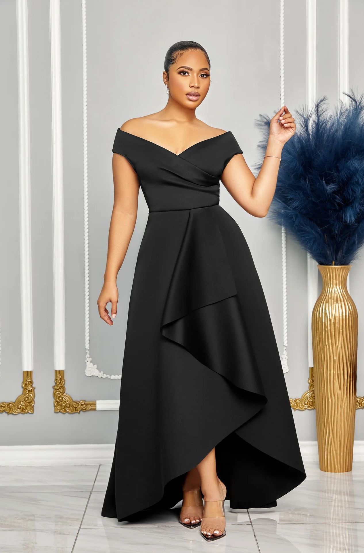Women's Sexy Slim Fit One Shoulder Sleeveless Large Skirt Dress Solid Color_ecoleips.com