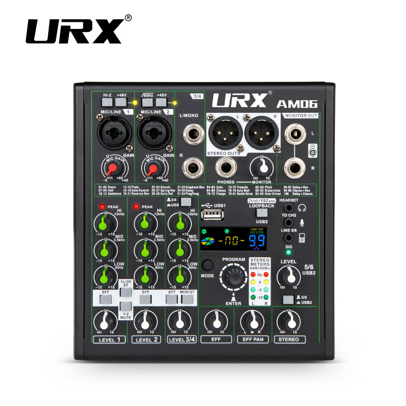 (2개) URX AM06 6 채널 믹서 라이브 방송 휴대 전화 컴퓨터 믹싱 사운드 카드 녹음 야외 OTG 블루투스 반주