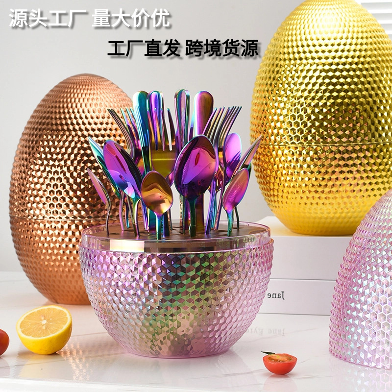 Cross-Border High-Quality Amazon Creative New Durian Egg Plastic Best-Selling 24-Piece Knife, Fork, and Spoon Cutlery Set