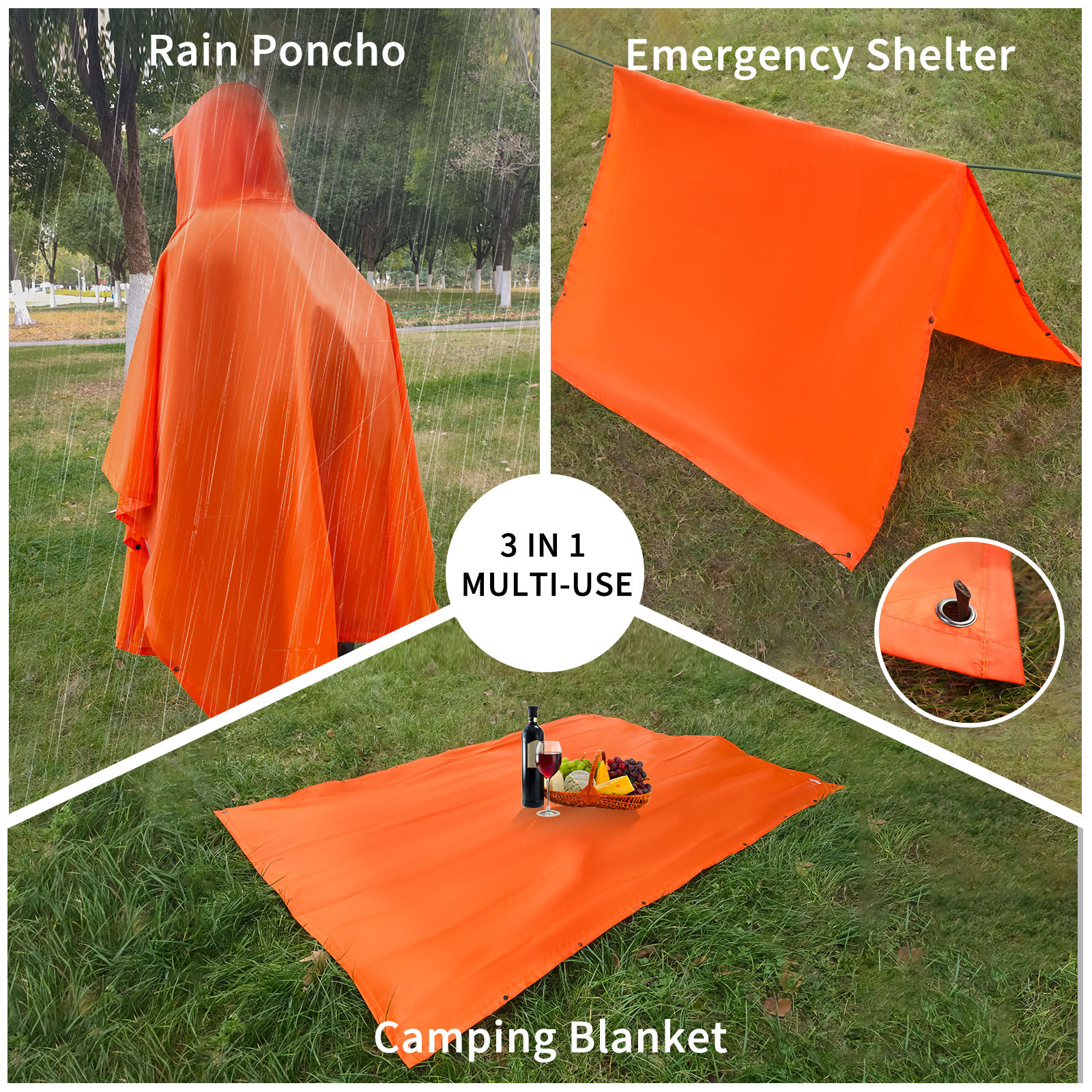 Capa de lluvia al aire libre multifuncional caminata para aumentar la capa de lluvia 3 - en - 1 para adultos capa de lluvia PU recubrimiento transfronterizo