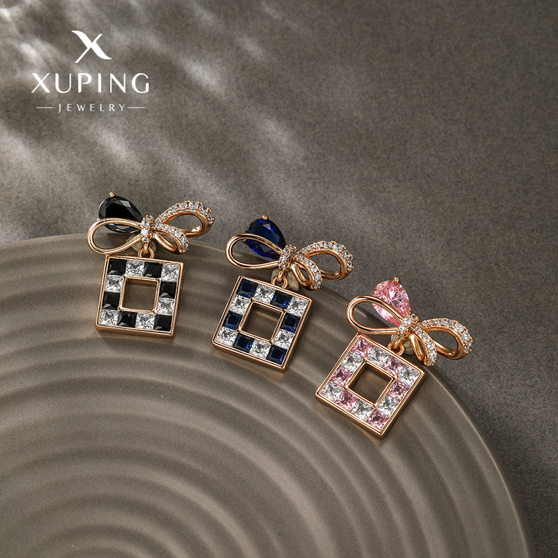 Xuping caibao serie arco caja de regalo pendientes dulce fresco francés retro elegante luz lujo nicho diseño alto sentido