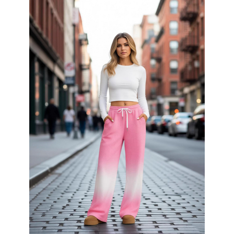 Factory direct supply of cross-border autumn and winter waffle casual pants, women's loose trendy sports jogger pants Factory direct supply of cross-border autumn and winter waffle casual pants, women's loose trendy sports jogger pants