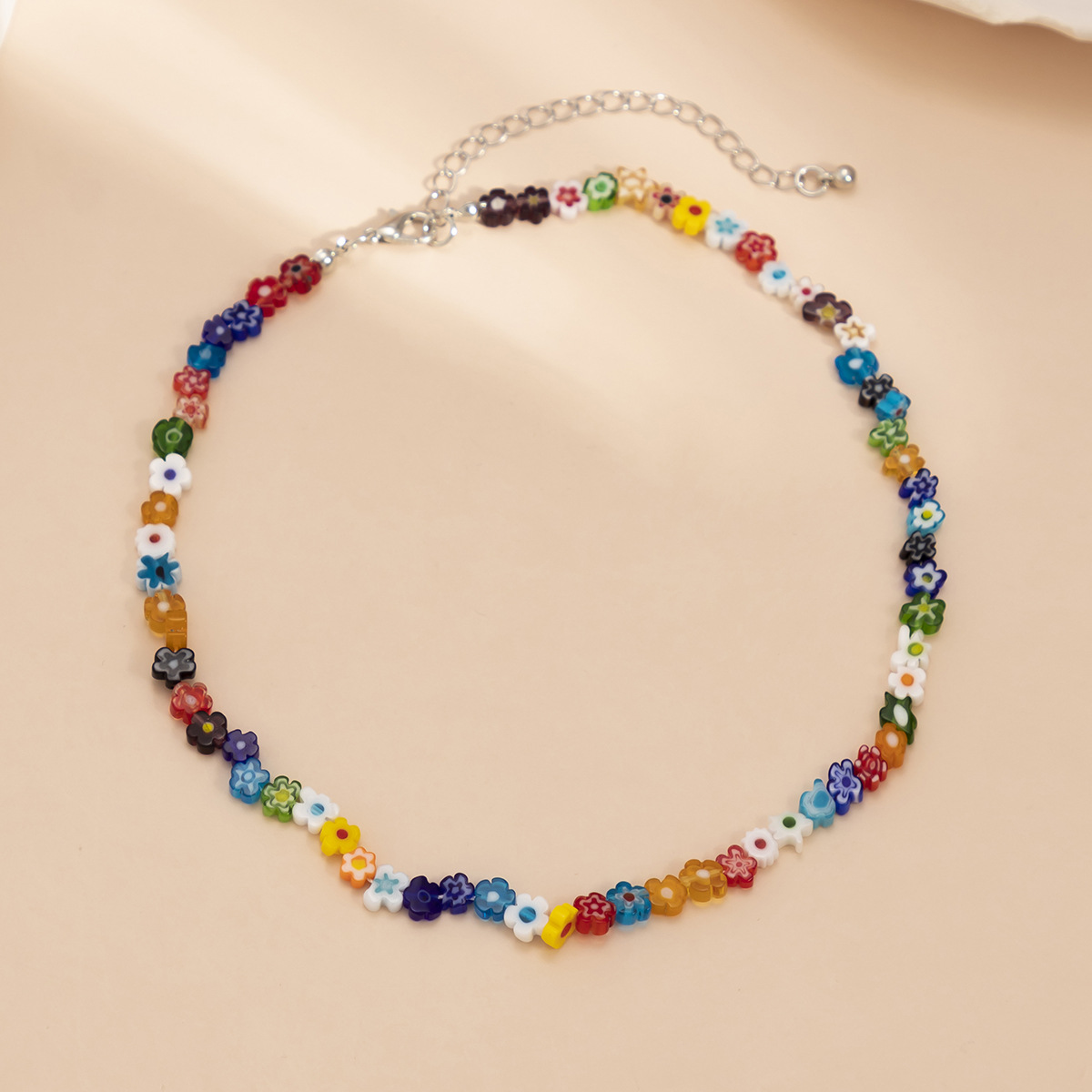 彩色编织千禧风琉璃雏菊花朵颈链锁骨链欧美小众复古甜酷辣妹项链
