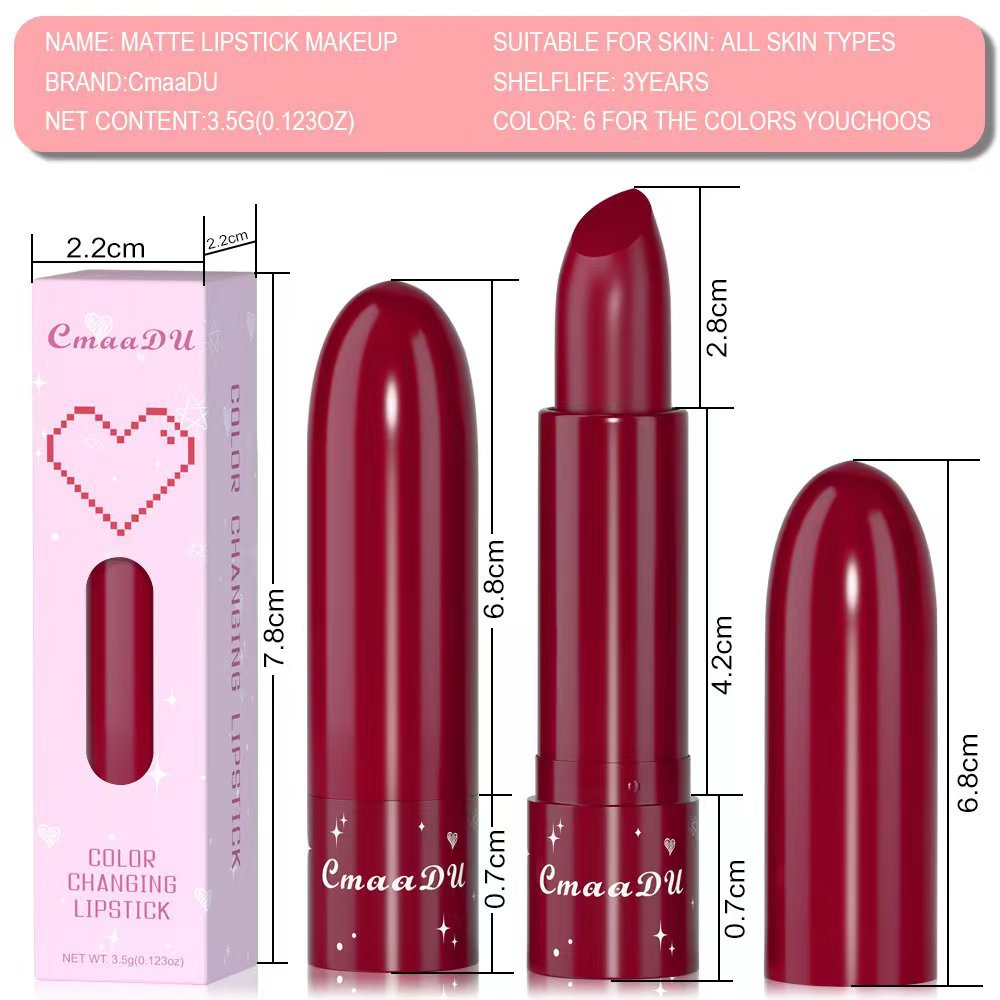 Check it out! Link Disclaimer - Exclusive for Foreign trade :CmaaDu 6-color Fruit-flavored Color-changing Moisturizing Lipstick Specification drawing