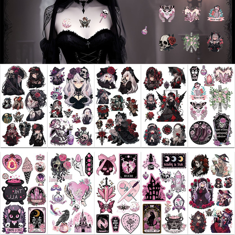 Cross-border New Dark Gothic Creative Cartoon Tattoo Halloween Party Activities Temporary Waterproof Sticker Face