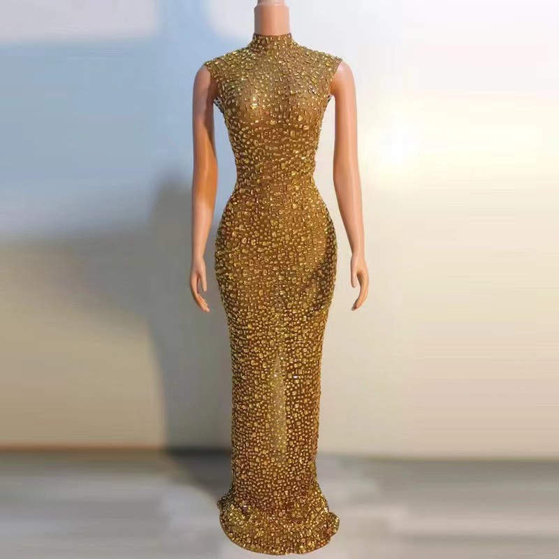 Gc Diamond Long Ball Gown Mother of the Bride Dress Party Dress Stage Performance Dress Elegant and Luxurious