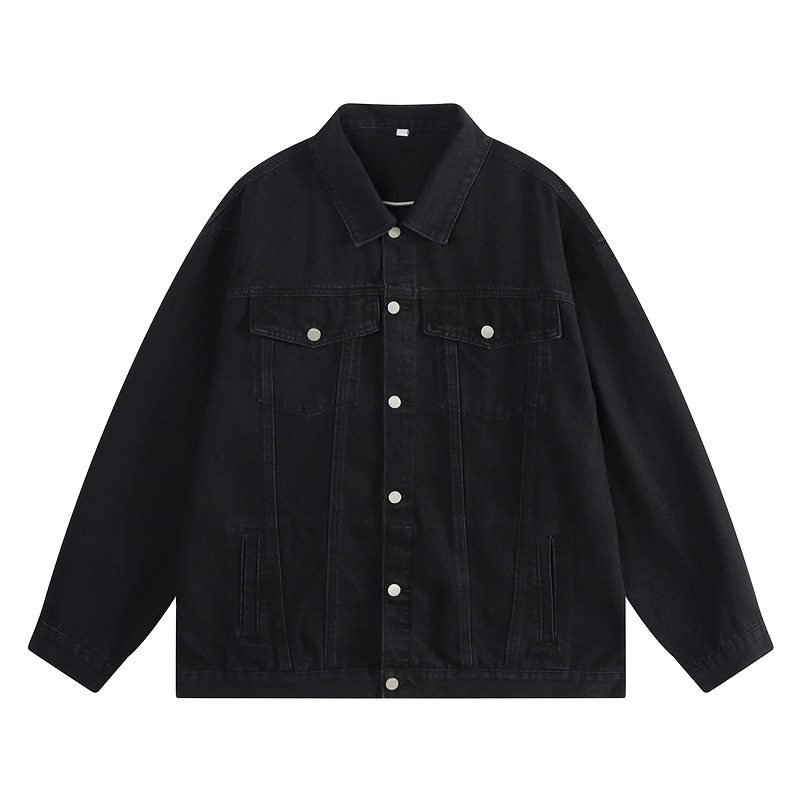 Men's Clothing Hong Kong style retro washed distressed denim jacket men's trendy basic style casual blue couple jacket_voghion.com