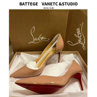 Nude high-heeled shoes for women 2025 autumn new style genuine leather red bottom side empty pointed toe sexy versatile professional stiletto shoes