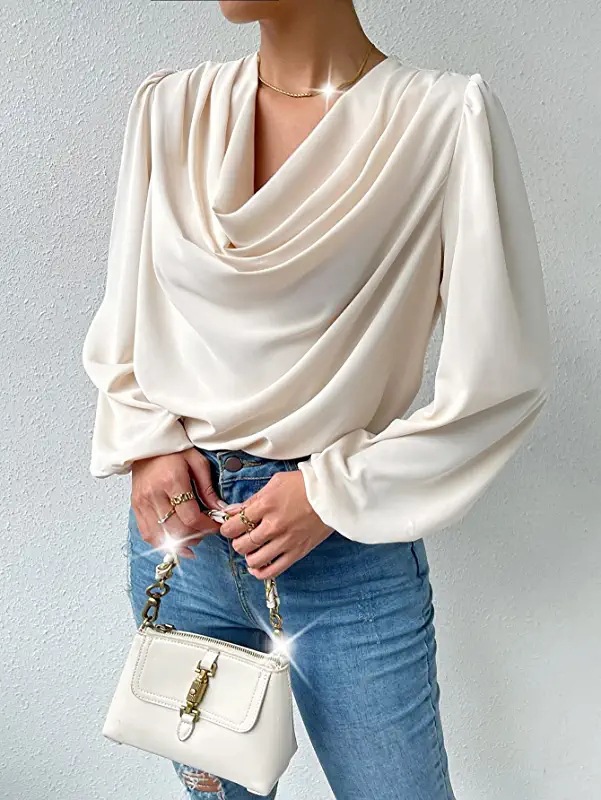 Women's Blouse Long Sleeve Blouses Pleated Elegant Solid Color display picture 4