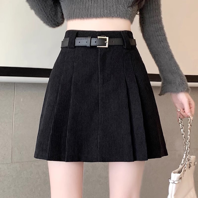 灯芯绒半身裙女秋冬2025新款高腰显瘦a字短裙子小个子百褶包臀裙|undefined