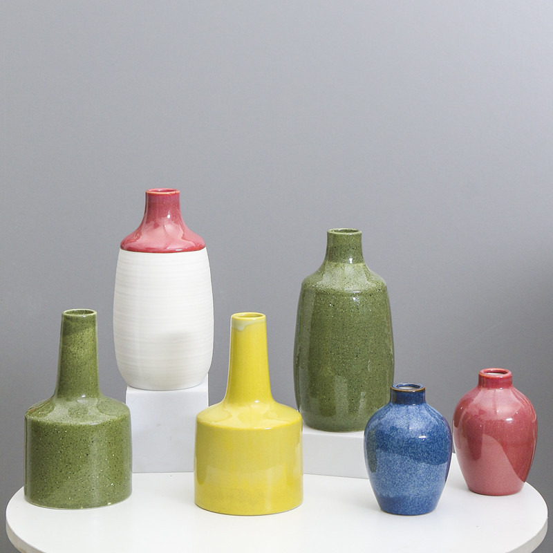 Estilo europeo de cerámica creativa pequeño florero seco arreglo de flores hogar salón decoración simple cerámica florero dispositivo